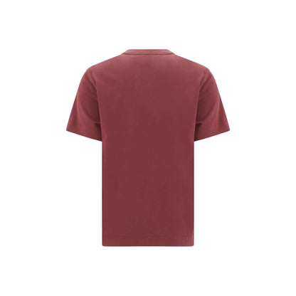 Back view of Brunello Cucinelli Bordeaux Cotton T-Shirt with jewel detail and ribbed crew neck.