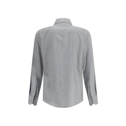 Brunello Cucinelli Gray Cotton Pattern Shirt