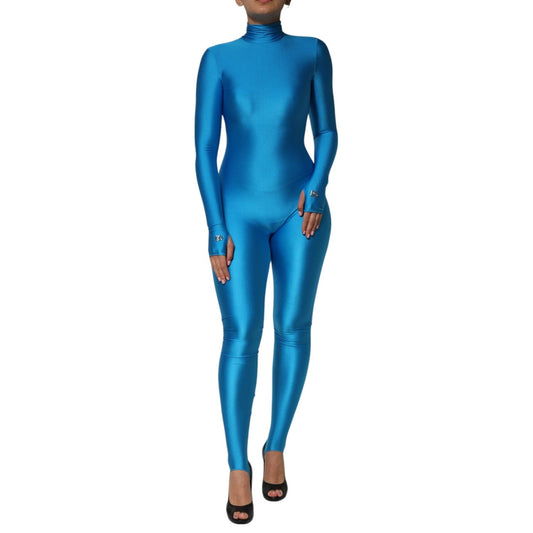 Dolce & Gabbana Blue Nylon Turtleneck Bodycon Jumpsuit Dress DR81801-40