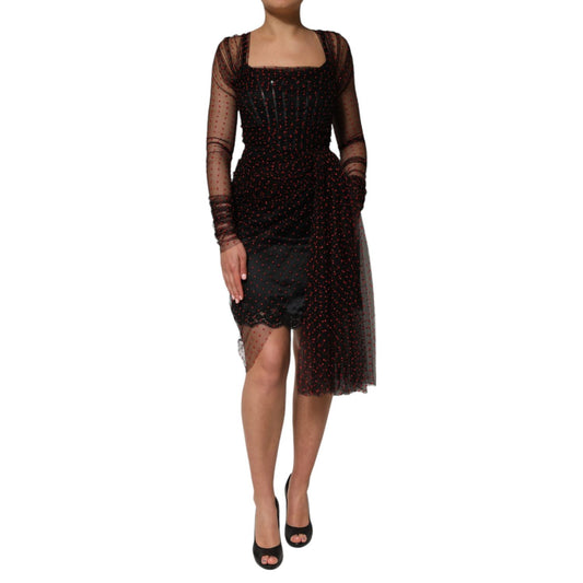 Dolce & Gabbana Black Lace Trim Long Sleeve Sheath Mini Dress