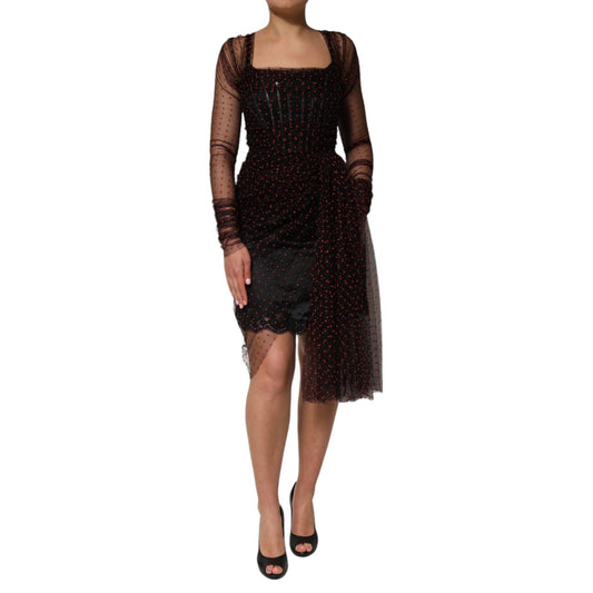 Dolce & Gabbana Black Lace Trim Long Sleeve Sheath Mini Dress DR81771-40