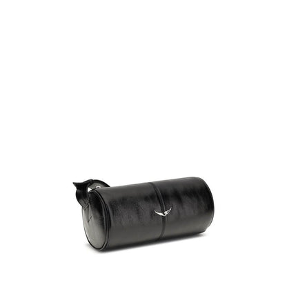 Zadig & Voltaire Black Leather Shoulder Bag featuring glossy leather, silver details, adjustable strap, and prominent logo. Versatile fashion accessory.