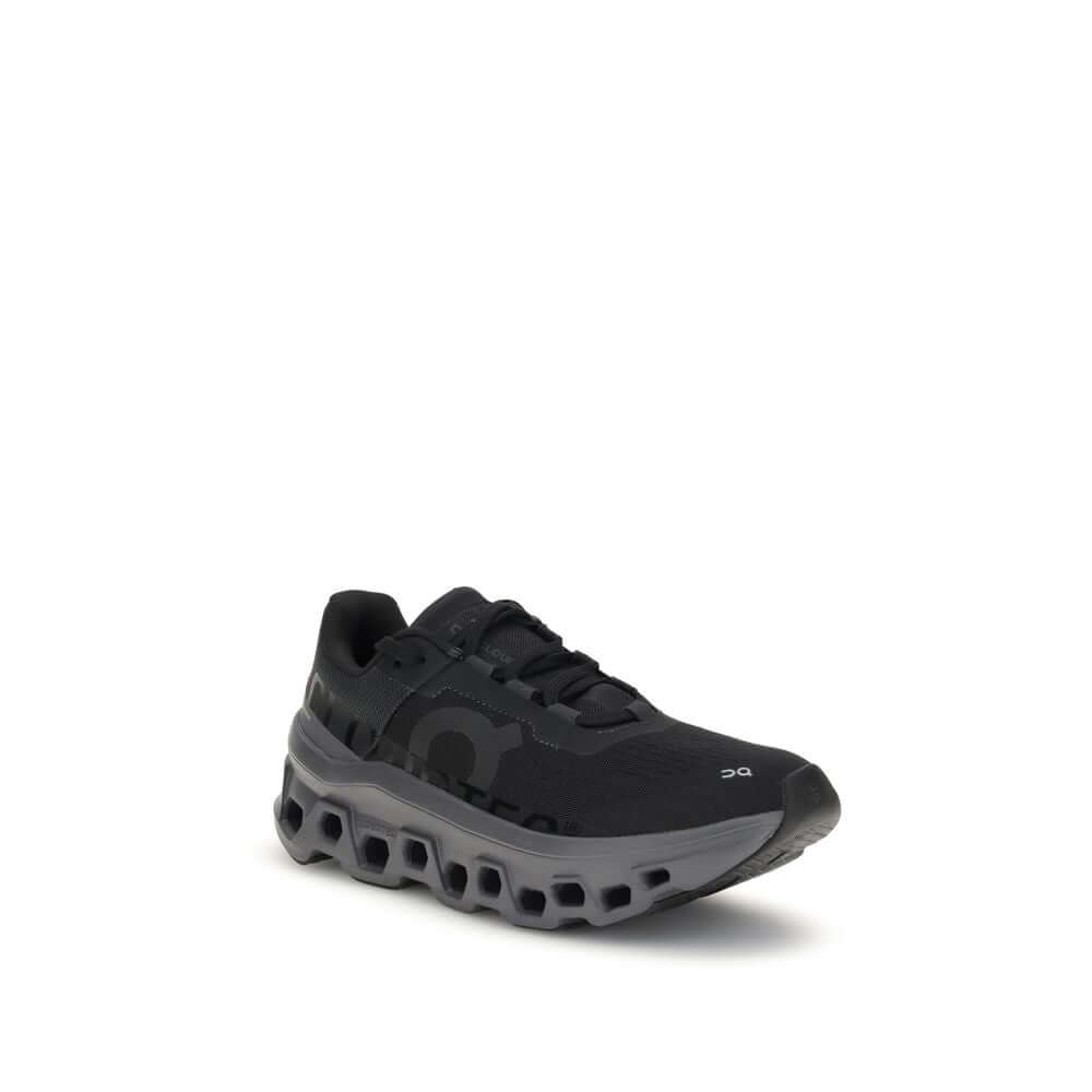ON Black Polyester Athletic Sneakers with raised sole and perforated texture for cushioning and support
