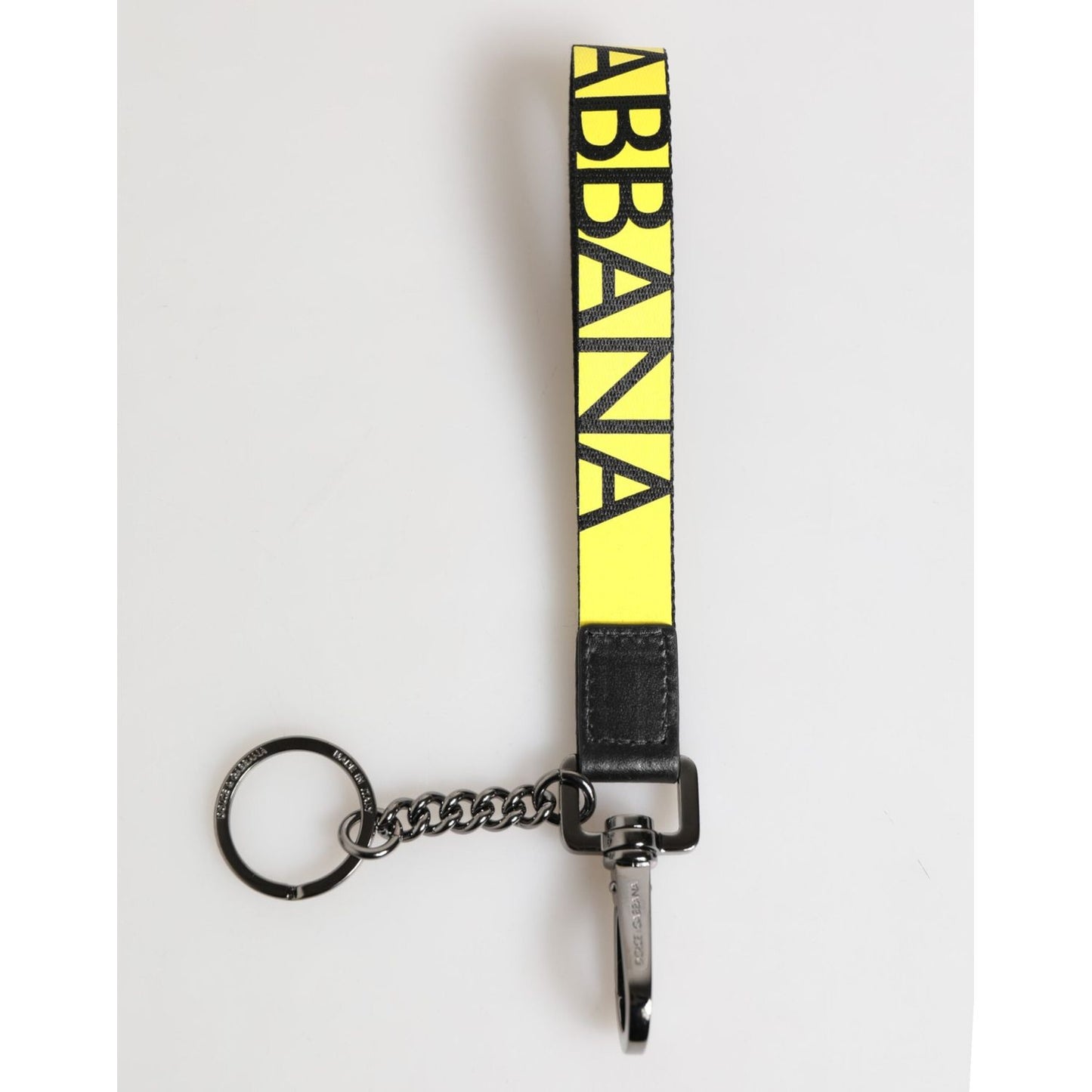 Dolce & Gabbana Yellow Logo Nylon Silver Brass Holder Keychain Keyring SMY11123
