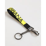 Dolce & Gabbana Yellow Logo Nylon Silver Brass Holder Keychain Keyring SMY11123