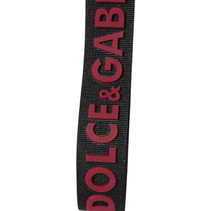 Dolce & Gabbana Black Red DG Logo Polyester Silver Men Keychain Keyring