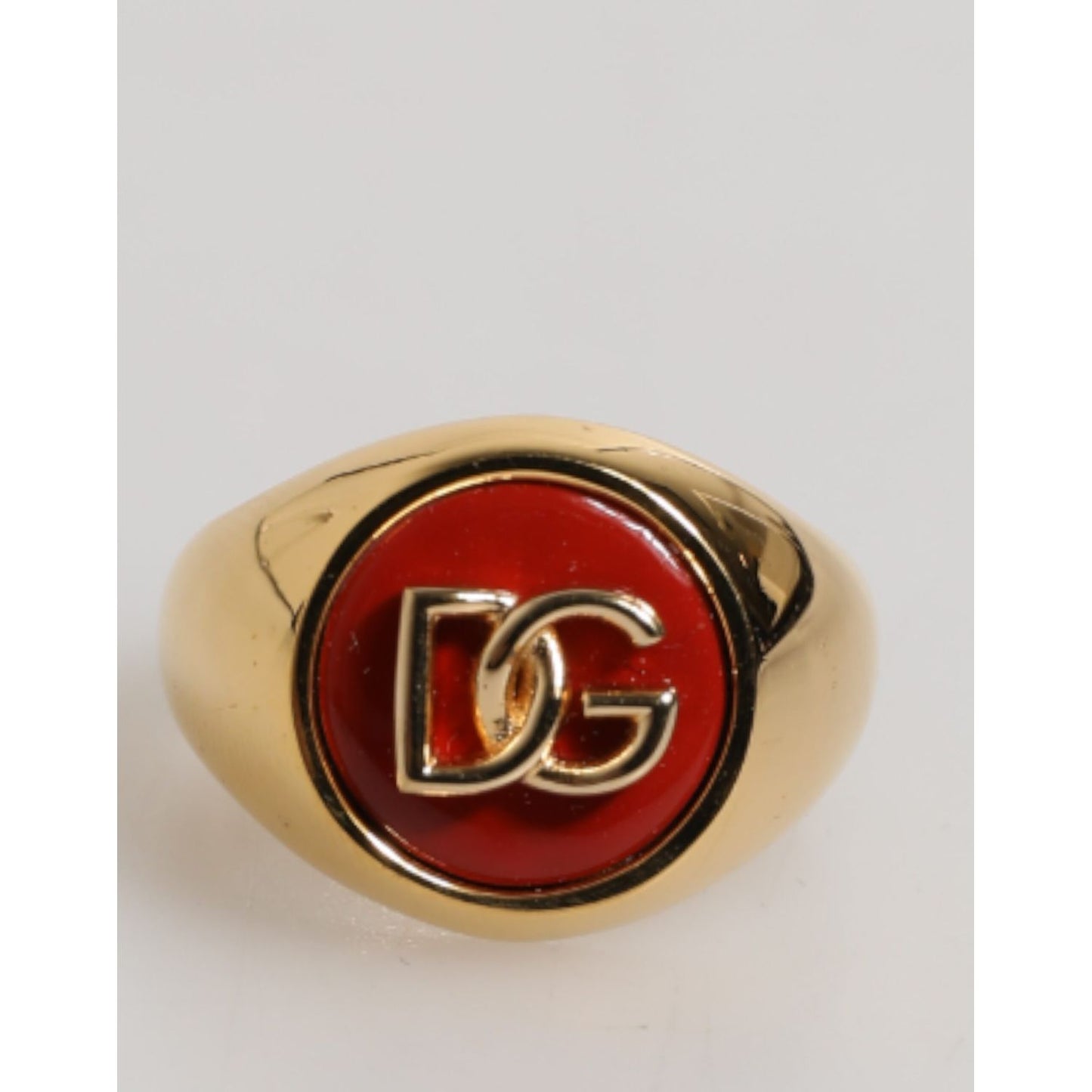 Dolce & Gabbana Gold Tone Real Brass Red DG Logo Men Ring