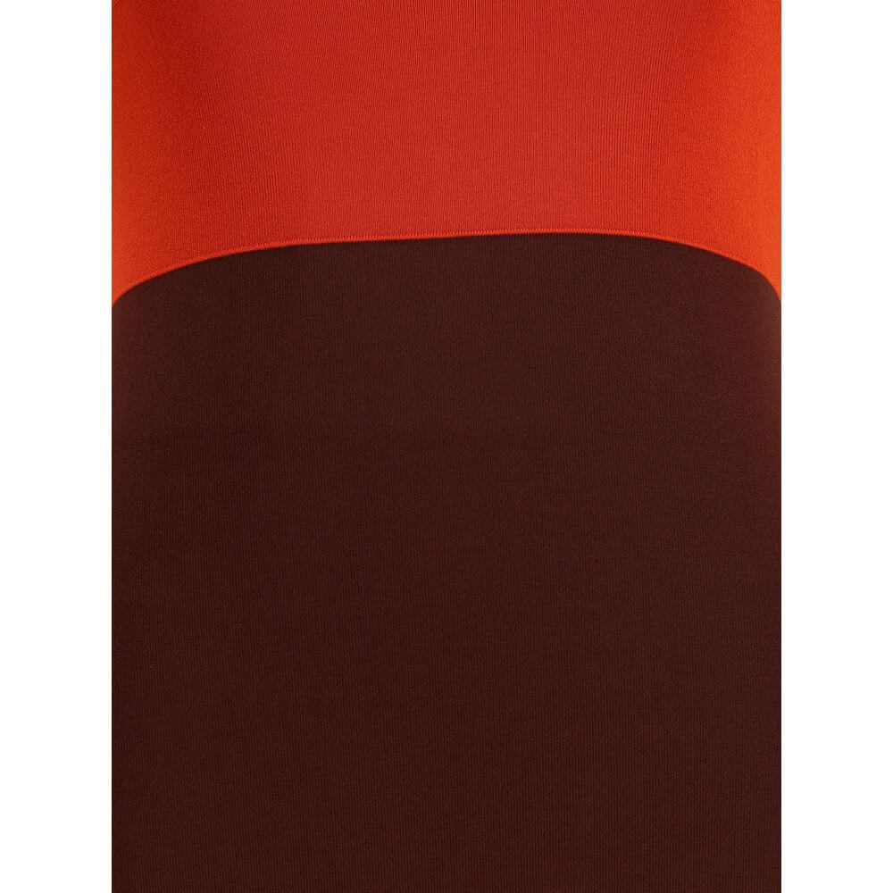 Color-block pattern detail of Fendi Multicolor Viscose Casual Dress in red and brown tones.