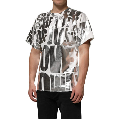Dolce & Gabbana White Metallic Print Cotton CrewNeck T-shirt