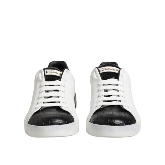 Dolce & Gabbana White Black Leather Portofino Sneaker Shoes MV6476-40