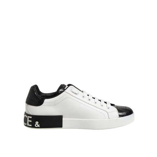 Dolce & Gabbana White Black Leather Portofino Sneaker Shoes MV6476-40