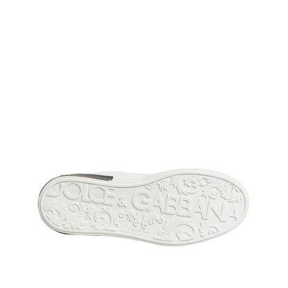 Dolce & Gabbana White Black Leather Portofino Sneaker Shoes