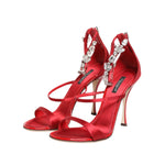 Dolce & Gabbana Red Satin Crystals Keira Sandals Heels Shoes