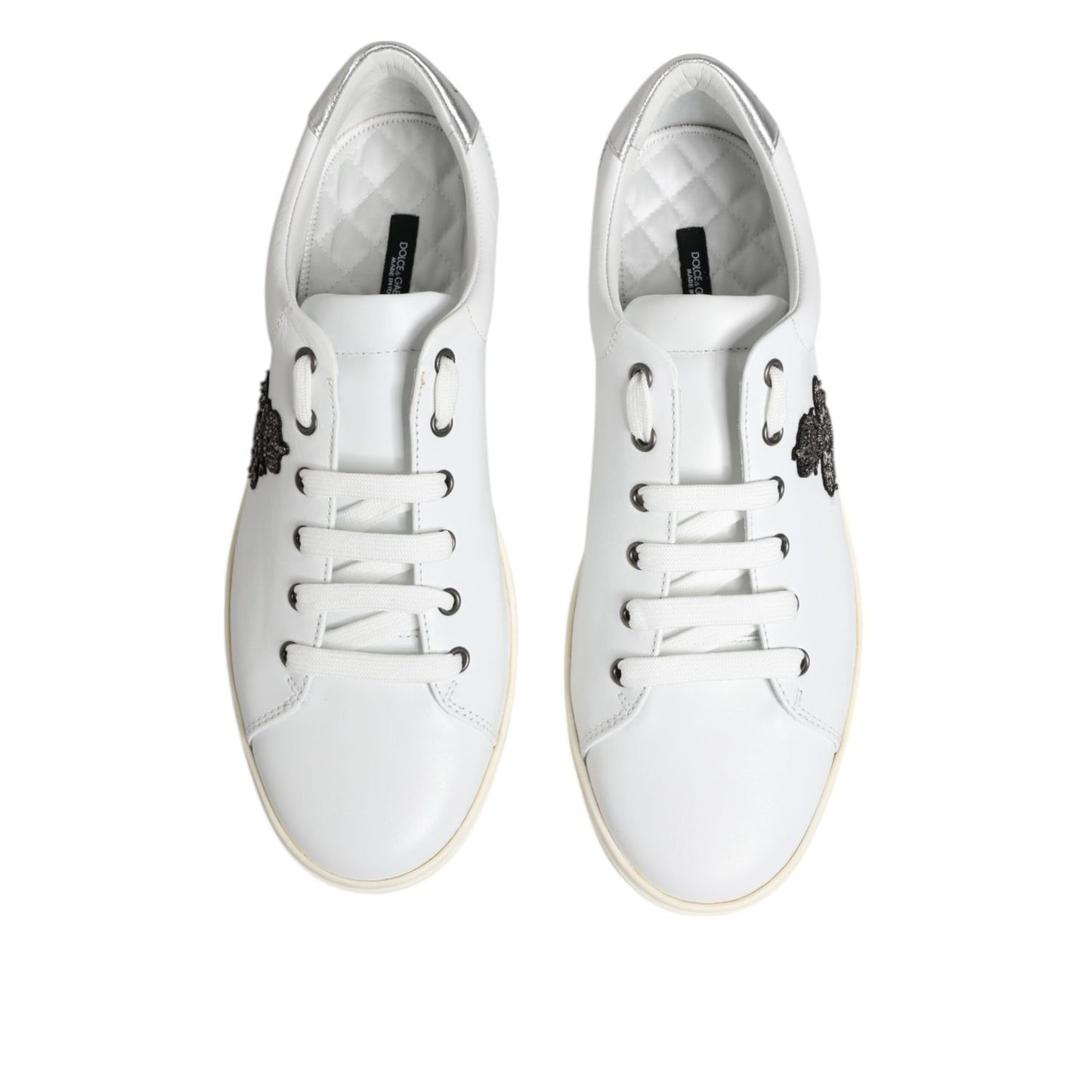 Dolce & Gabbana White Crown Bee Leather Low Top Sneakers Shoes