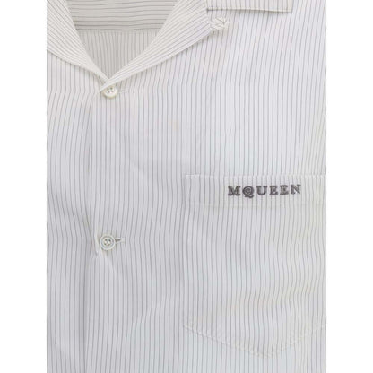 Alexander McQueen White Viscose Pattern Shirt with thin stripes, front button closure, and embroidered logo on chest pocket.