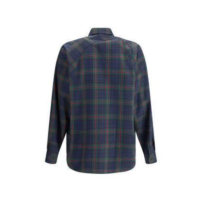 Back view of Alexander McQueen Green Polyester Pattern Shirt featuring tartan design and classic collar for AW25 season.