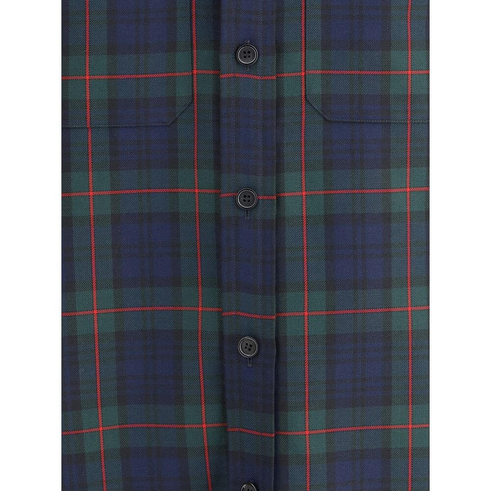 Front view of Alexander McQueen Green Polyester Pattern Shirt showcasing tartan design and button closure.