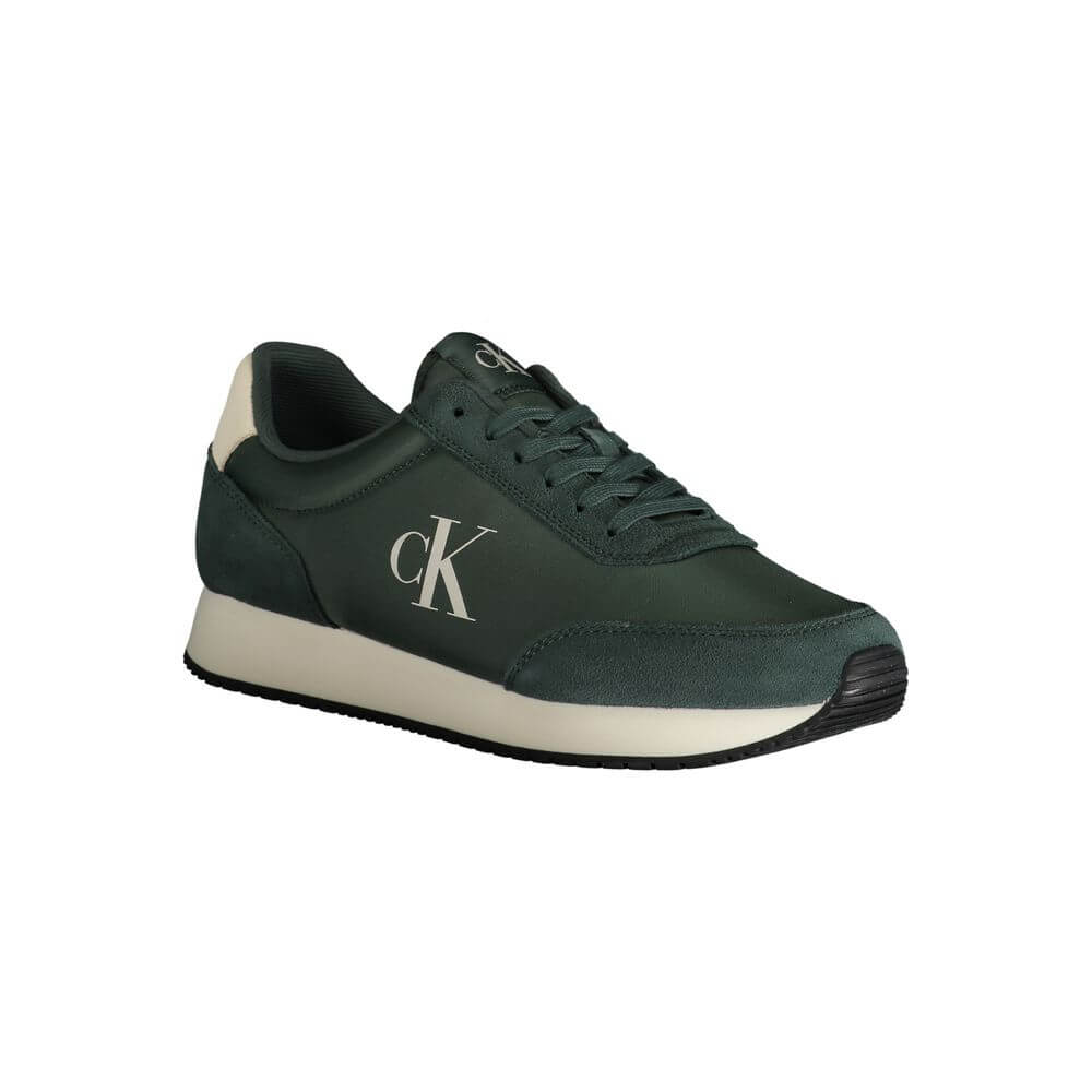 Calvin Klein Green Polyester Sneaker with logo, lace-up, contrasting print for sports.