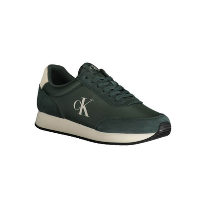 Calvin Klein Green Polyester Sneaker with logo, lace-up, contrasting print for sports.