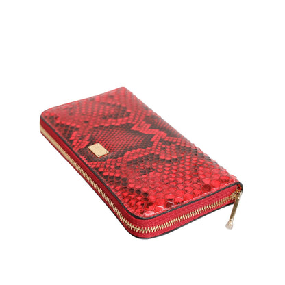 Dolce & Gabbana Red Exotic Leather Zip Around Continental Clutch Wallet