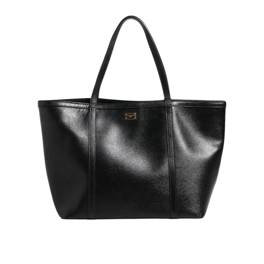 Dolce & Gabbana Black Leather Miss Escape Shopping Tote Women Borse Bag