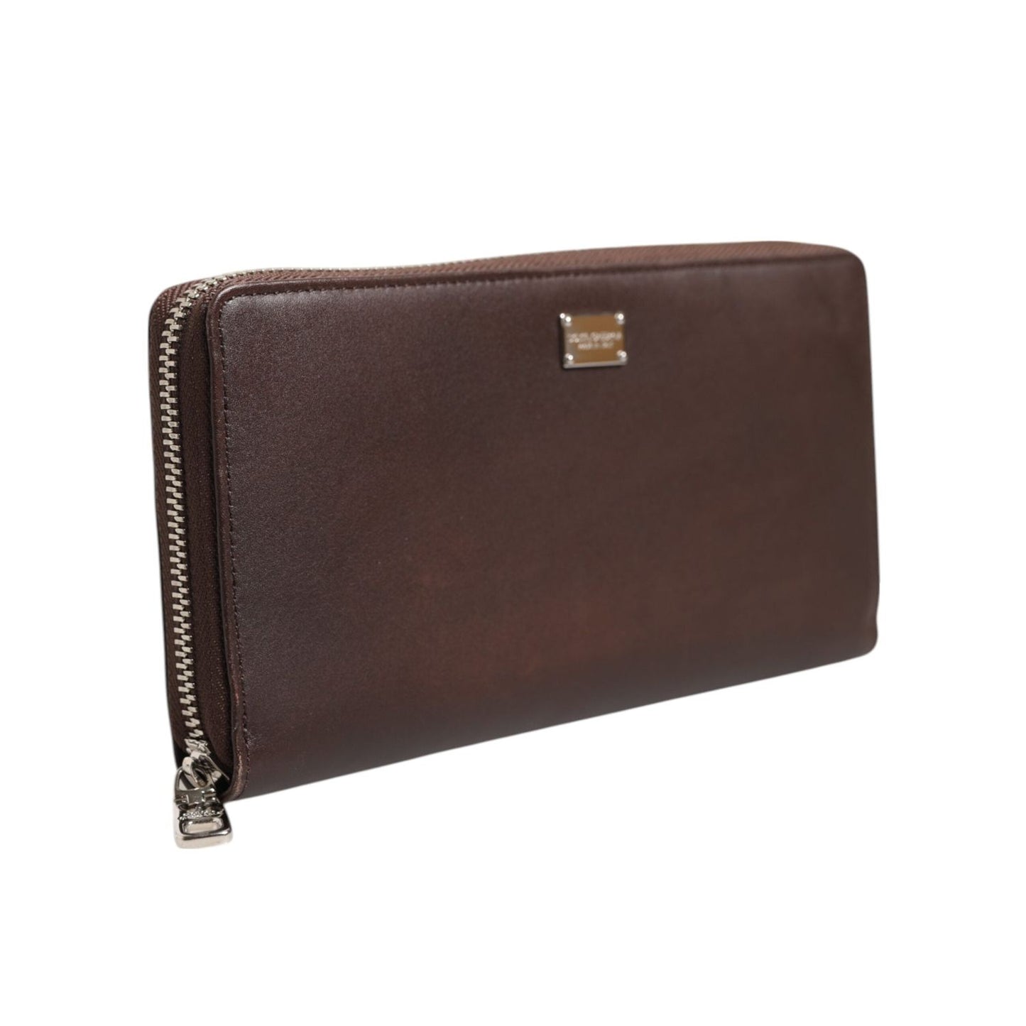 Dolce & Gabbana Brown Calfskin Leather Logo Zip Around Continental Wallet BAG4694