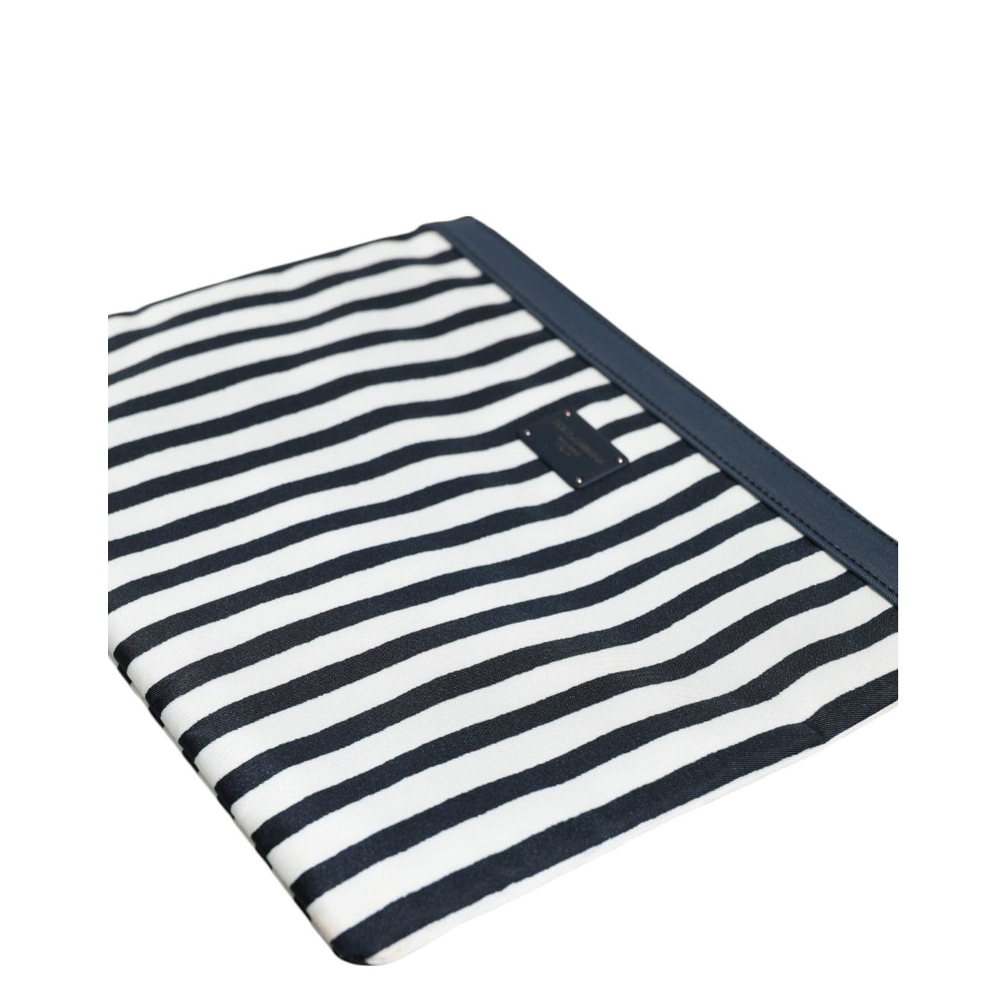 Dolce & Gabbana Black White Striped Logo Plaque Clutch Pouch Bag BAG4684
