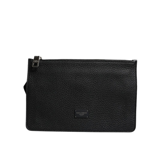 Dolce & Gabbana Black Leather Logo Embossed Waist Fanny Pack Borse Bag