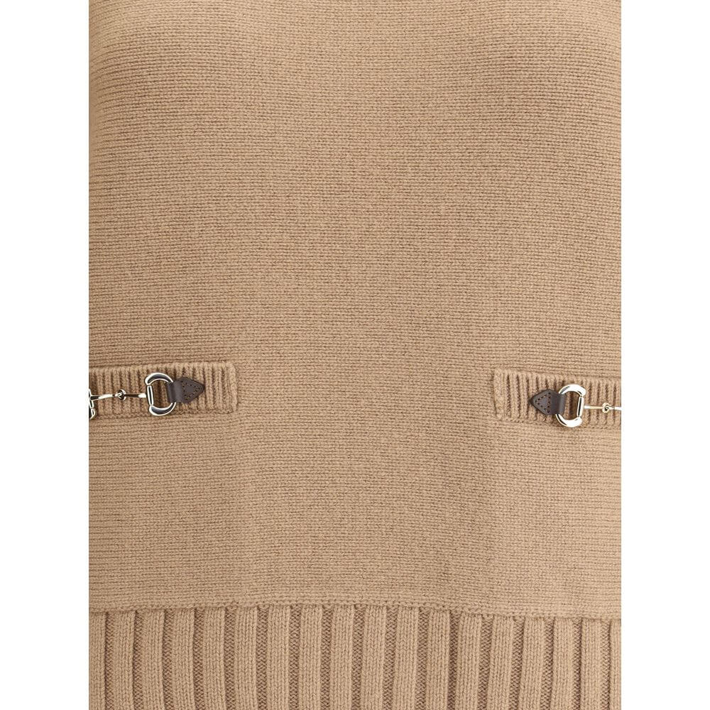 Gucci Beige Wool Sweatshirt with gold-tone inserts and ribbed hem showcasing detailed craftsmanship for the AW25 season.