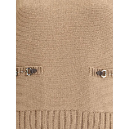 Gucci Beige Wool Sweatshirt with gold-tone inserts and ribbed hem showcasing detailed craftsmanship for the AW25 season.