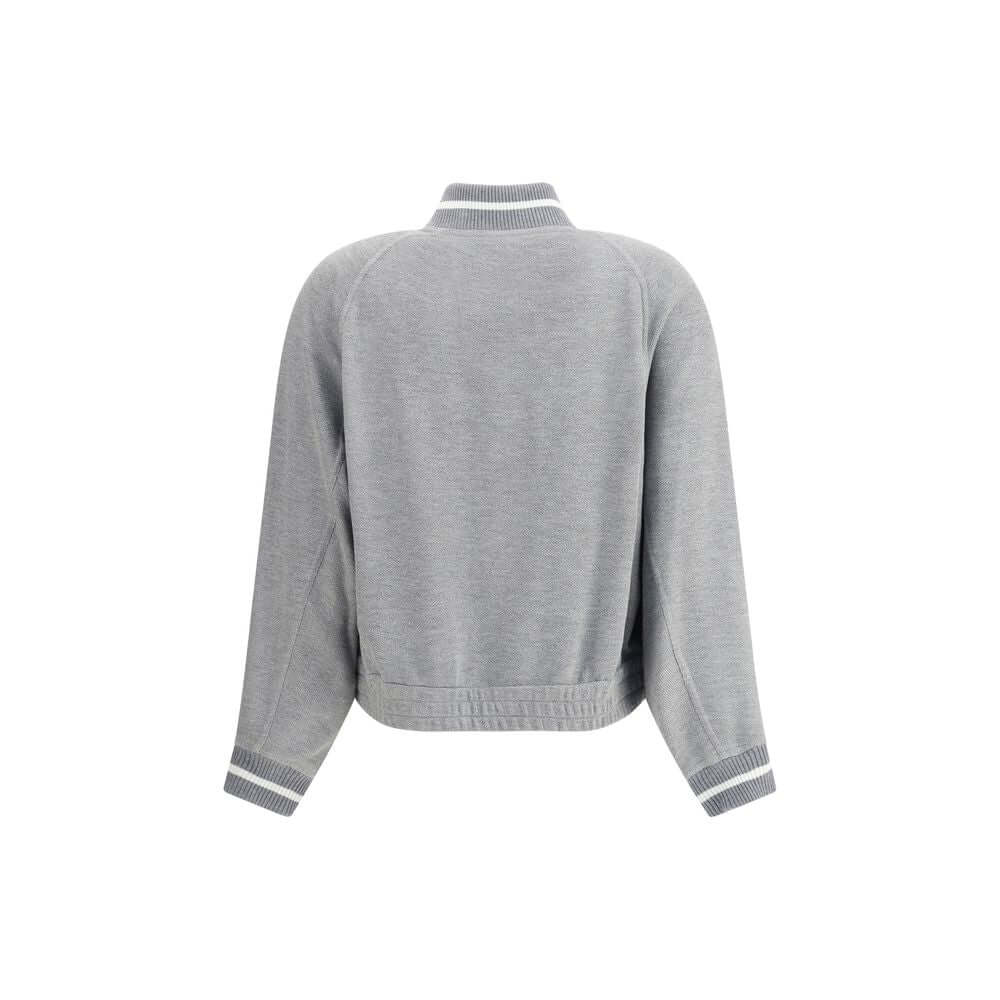 Back view of Brunello Cucinelli Gray Viscose Sweatshirt with ribbed collar, cuffs, and hem, showcasing premium Italian craftsmanship.