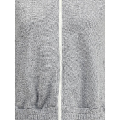 Brunello Cucinelli Gray Viscose Sweatshirt with zip closure, ribbed collar, cuffs, and two side pockets, made in Italy, AW25 season.