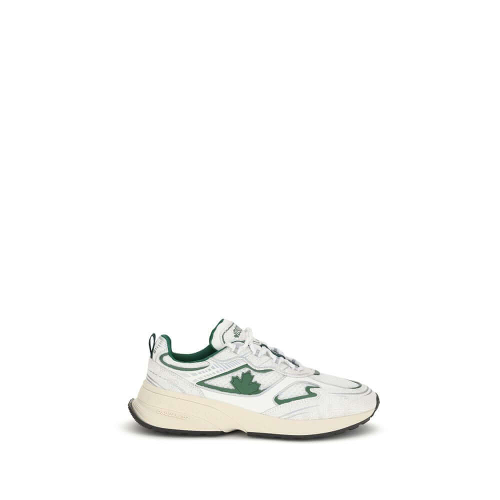 Dsquared² White Calf Leather Bos Taurus Athletic Sneakers with mesh and leather, reflective details, and rubber sole