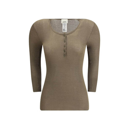 Isabel Marant Green Cotton Top with long sleeves and front button closure, perfect for refined everyday wear.