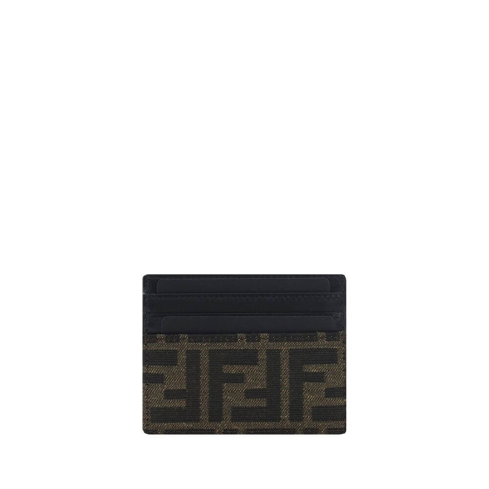 Fendi Brown Calf Leather Bos Taurus Wallet with logo design and card slots, showcasing elegance and practicality.