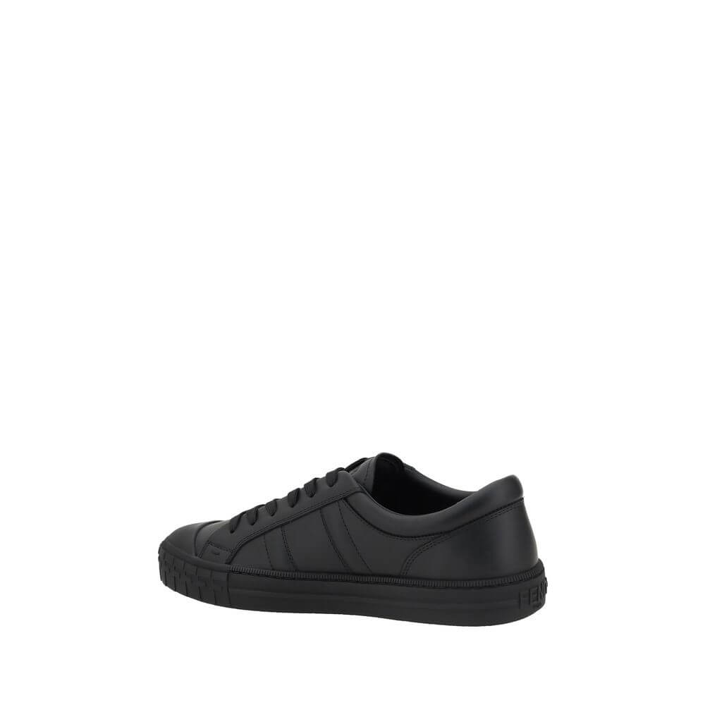 Fendi Black Calf Leather Bos Taurus Athletic Sneakers with laced closure and flat sole for comfort