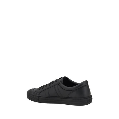 Fendi Black Calf Leather Bos Taurus Athletic Sneakers with laced closure and flat sole for comfort