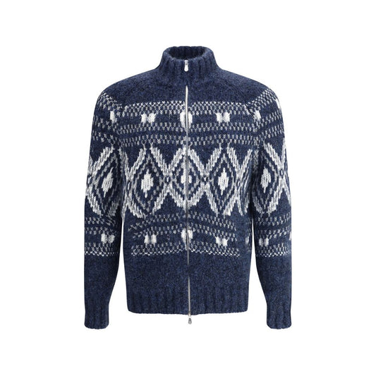 Brunello Cucinelli Blue Alpaca Vicugna Pacos Cardigan