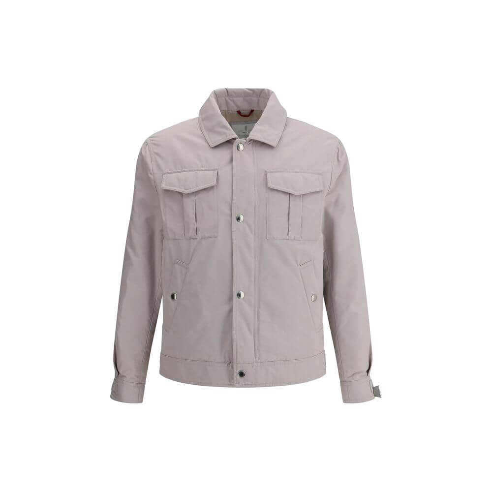 Brunello Cucinelli White Polyamide Coat with classic collar and functional pockets