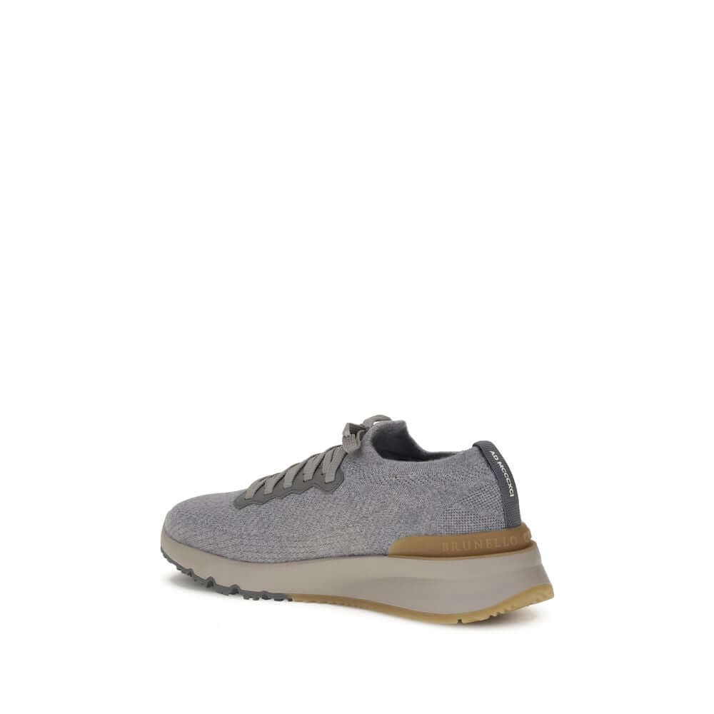 Brunello Cucinelli Gray Rubber Athletic Sneakers with lace-up closure and logoed insole, showcasing contemporary style.