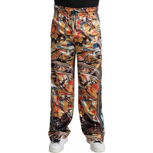 Dolce & Gabbana Multicolor Marble Print Satin Trouser Pants PAN74868