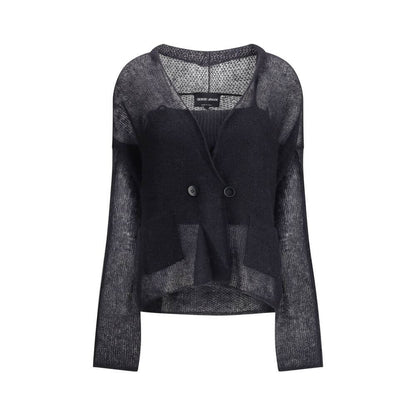 Giorgio Armani Black Mohair Cardigan with mesh stitching, featuring a relaxed, elegant design for the AW25 season.