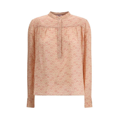 Kristina Ti Multicolor Silk Pattern Shirt with foliage print and stand-up collar, made in Italy, elegant for casual and sophisticated looks.