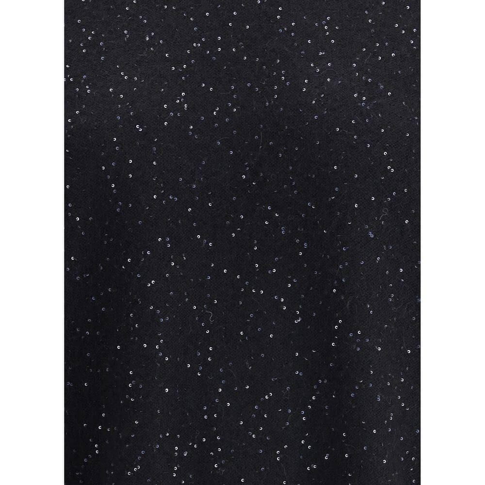 Close-up of Fabiana Filippi Black Fleece Wool Sweatshirt fabric with sequin details, showcasing its sophisticated and bright design.