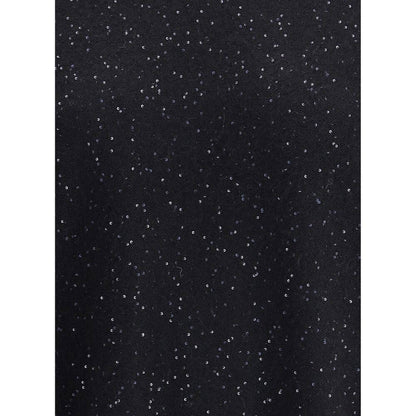 Close-up of Fabiana Filippi Black Fleece Wool Sweatshirt fabric with sequin details, showcasing its sophisticated and bright design.