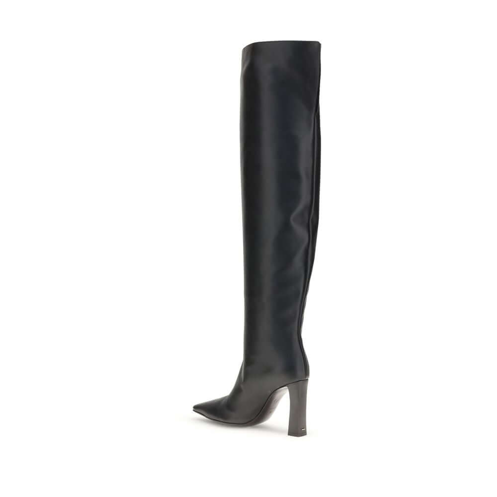 Giuseppe Zanotti Black Leather Over The Knee boots with almond toe and squared heel, made in Italy, AW25 collection.