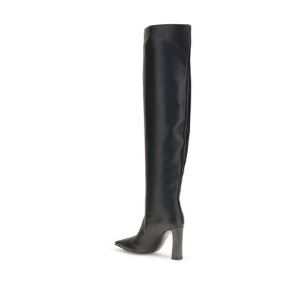 Giuseppe Zanotti Black Leather Over The Knee boots with almond toe and squared heel, made in Italy, AW25 collection.