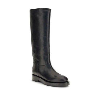 Paris Texas Black Leather Boots - Napa round toe block heel knee-high women's footwear, Italian leather AW25 collection.