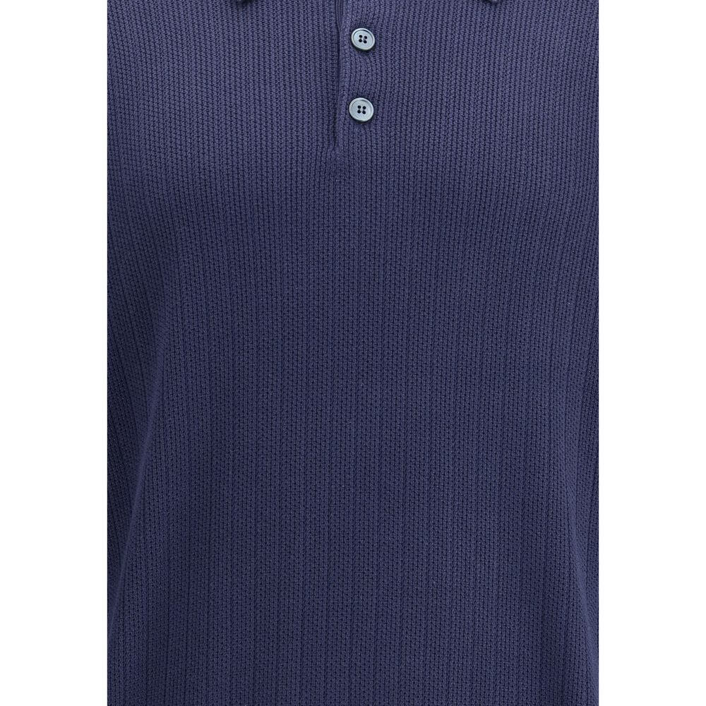 Brunello Cucinelli Blue Cotton Sweatshirt with ribbed design and three-button closure for timeless elegance, made in Italy. AW25 collection.