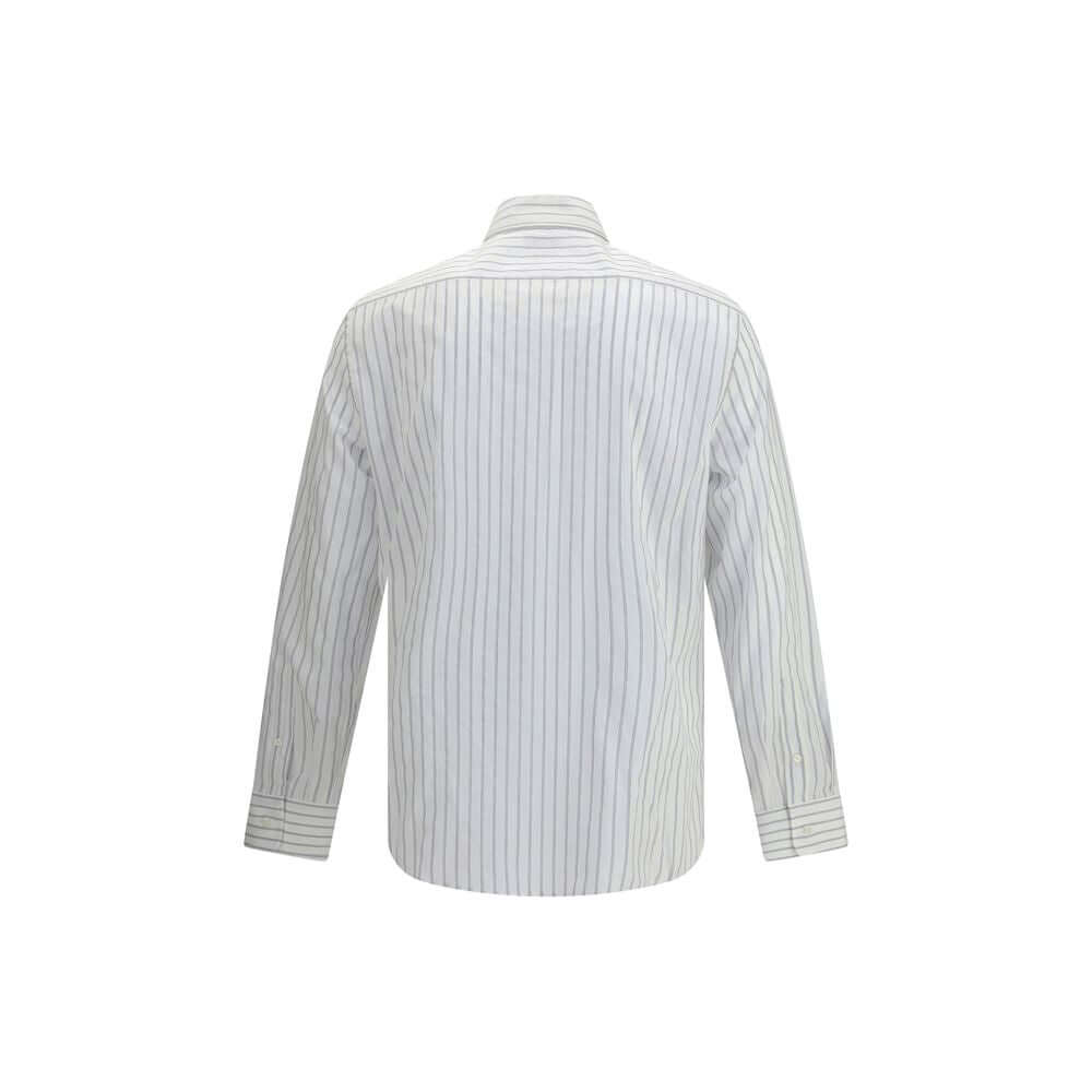 Brunello Cucinelli White Cotton Pattern Shirt, back view with elegant striped design and classic collar, made in Italy.